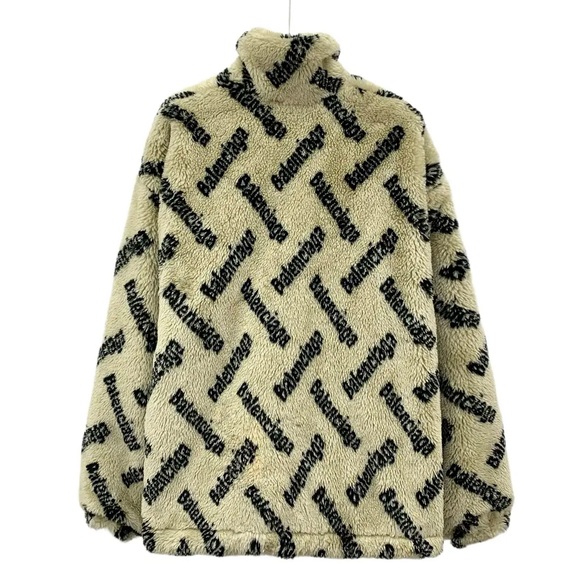Balenciaga Faux Fur Logo Jacket Beige/Black - Picture 6 of 6